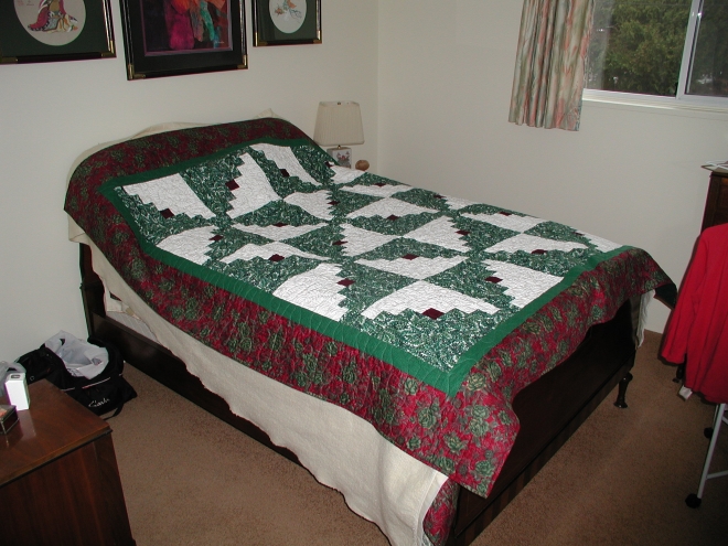 Another green and white log cabin, windmill pattern. Was made for Rick's mother.